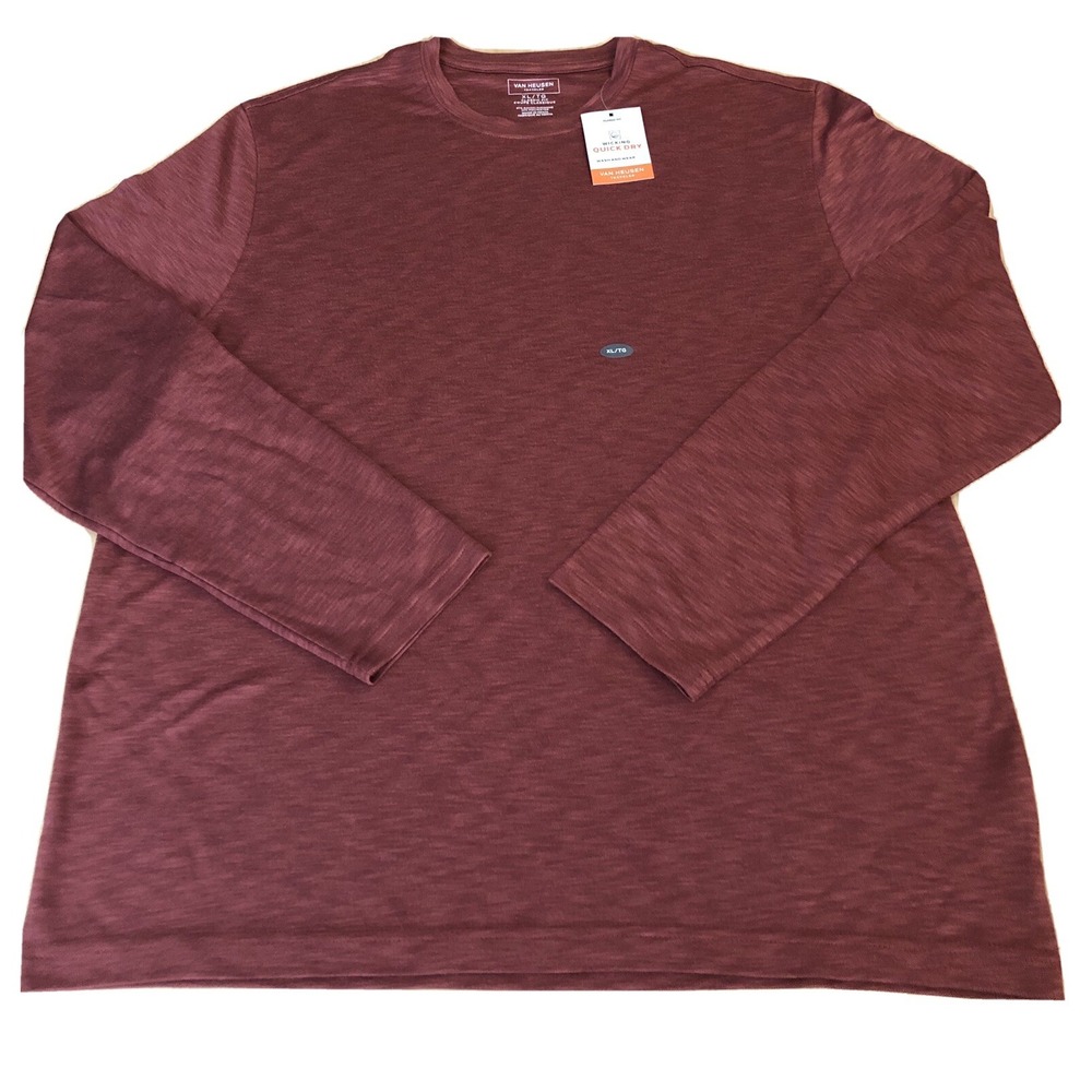 Van‎ Heusen Men's Size XL Burnt Orange Wicking Long Sleeve Crew Neck Shirt New